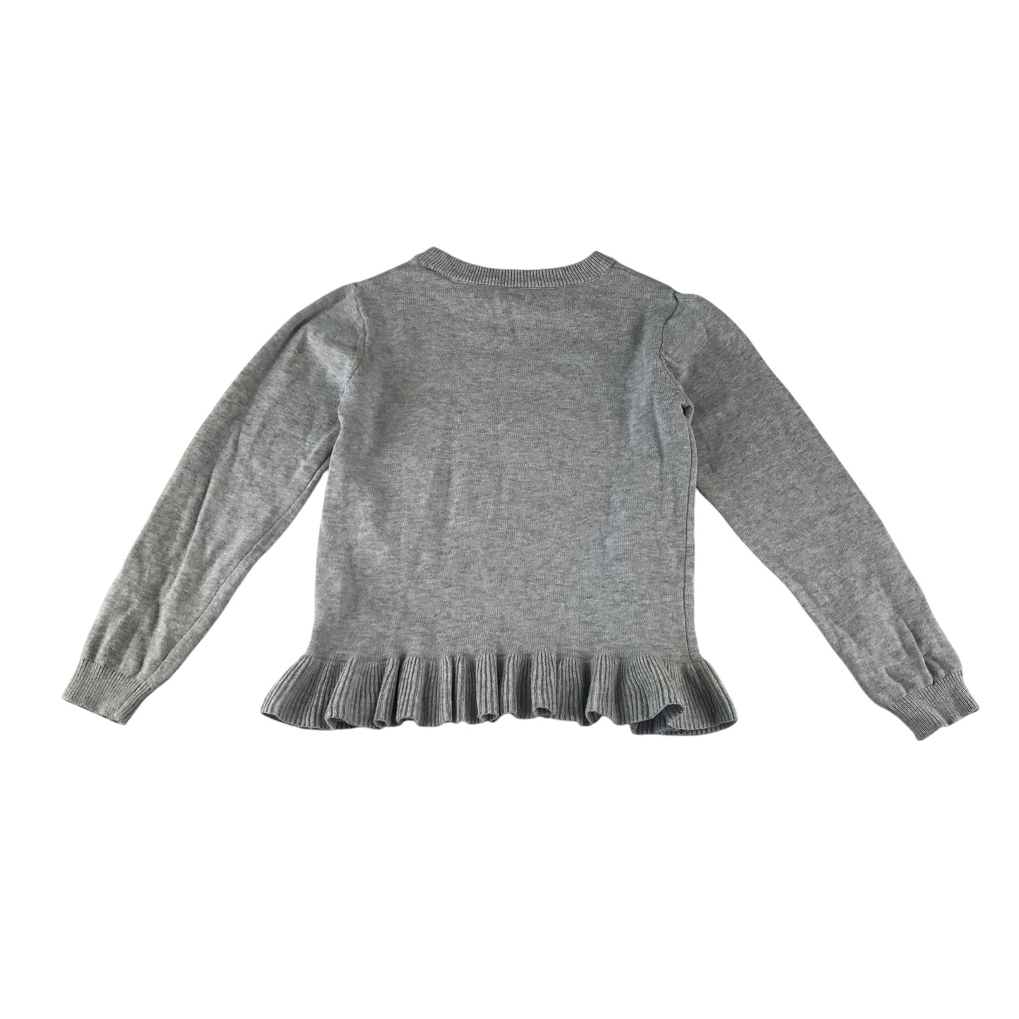 Primark jumper 6-7 years grey with sequin unicorn and frilled hem cotton