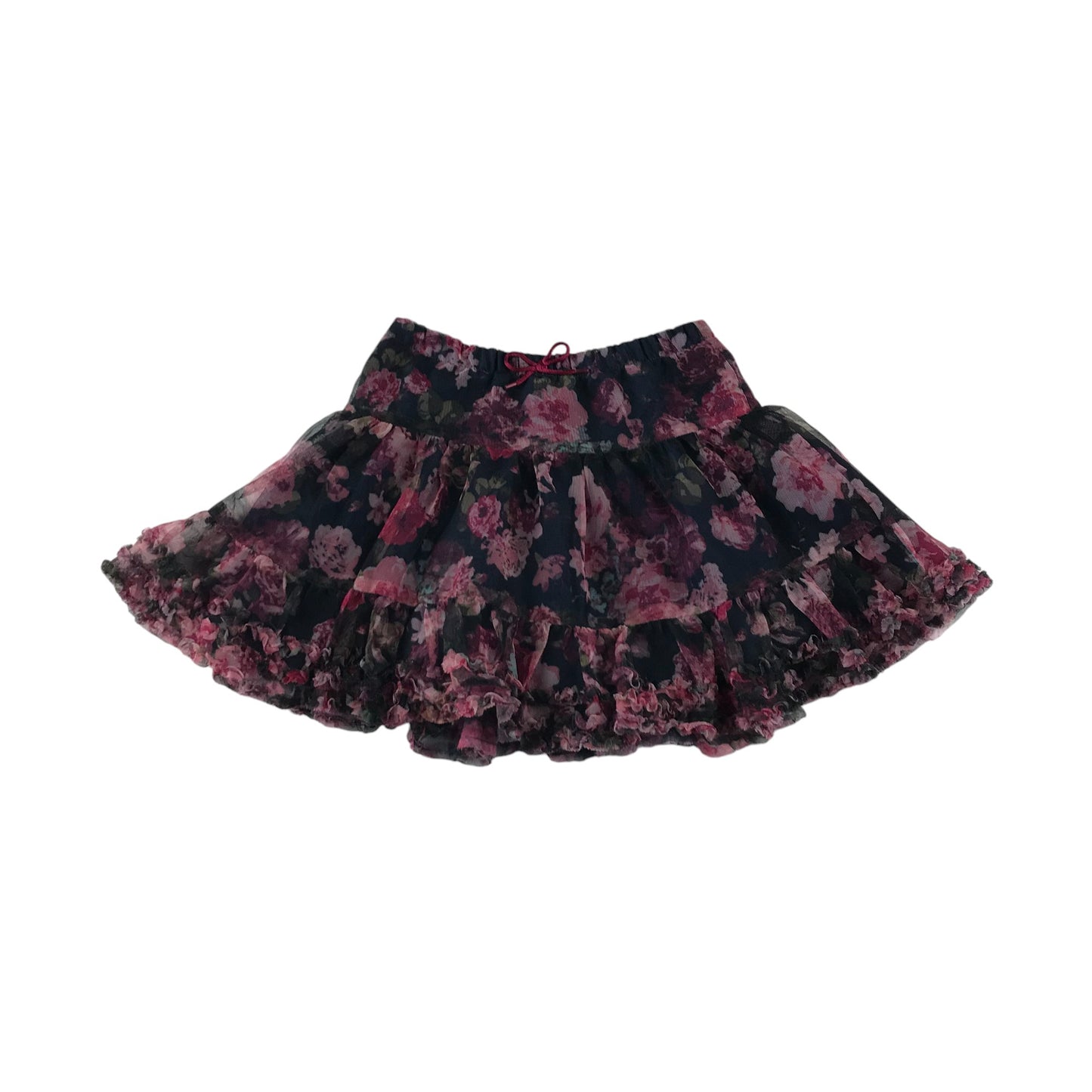 H&M skirt 4-5 years black mesh with pink rose detailing layered and frilled hem
