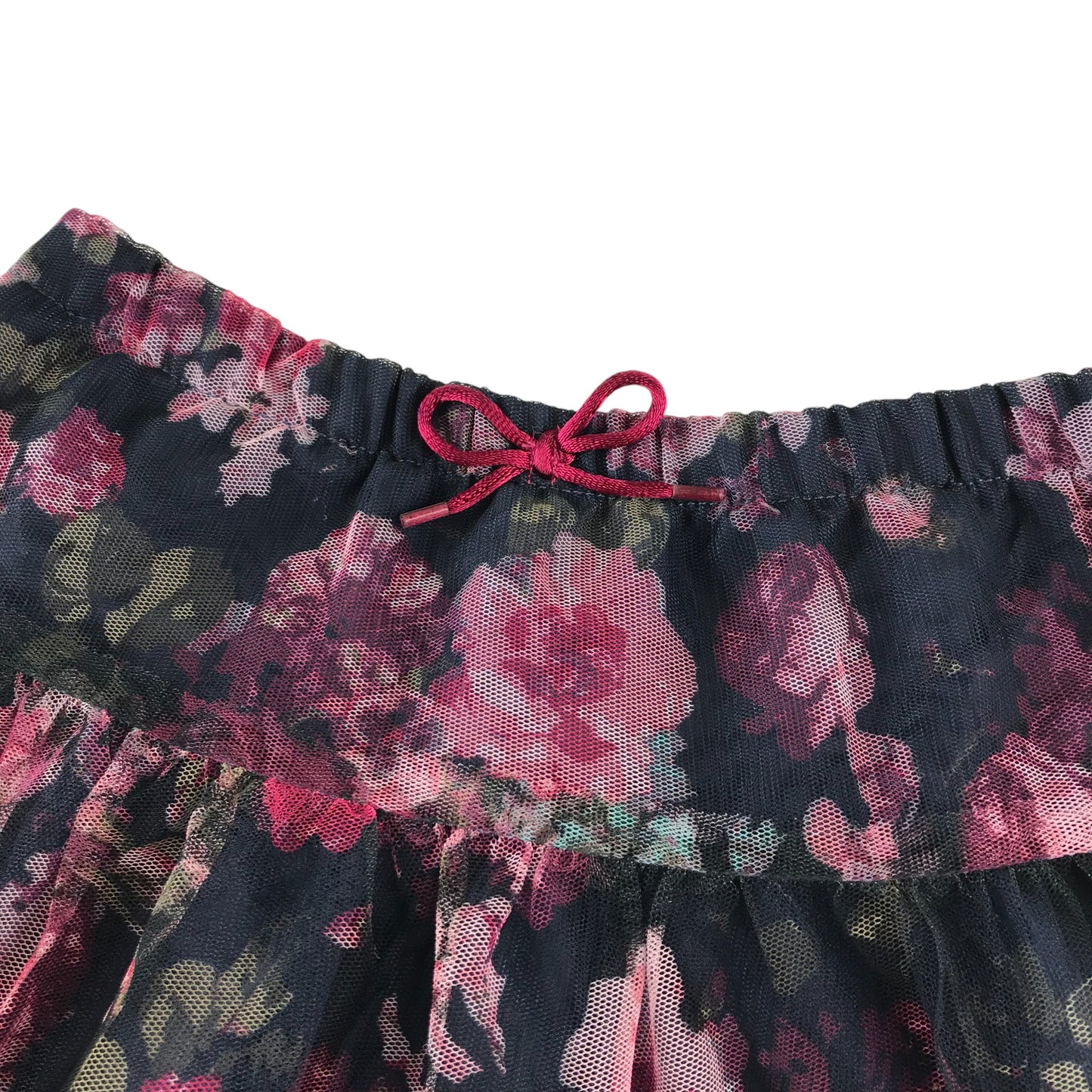 H&M skirt 4-5 years black mesh with pink rose detailing layered and frilled hem