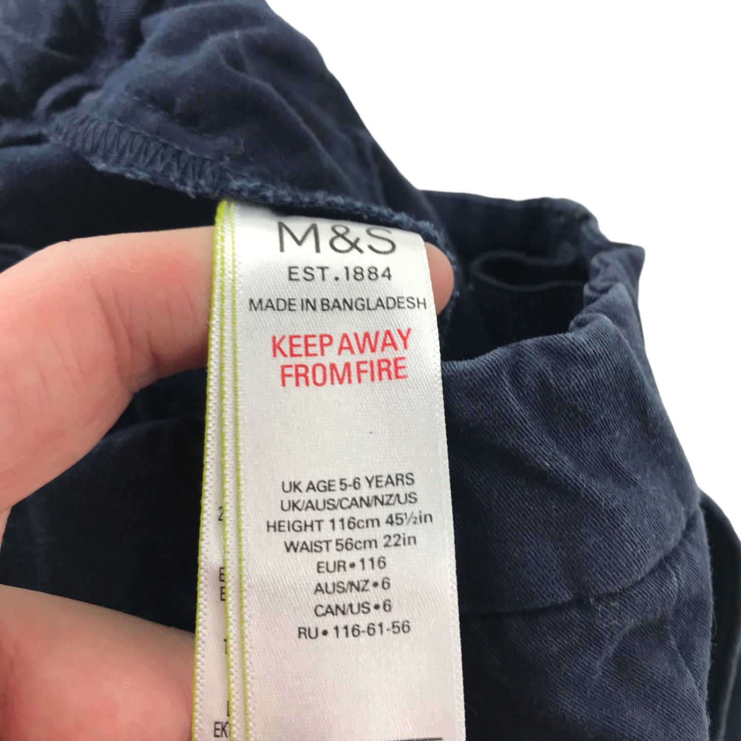M&S Trousers Age 5 Navy Blue Chino Style Adjustable Waist