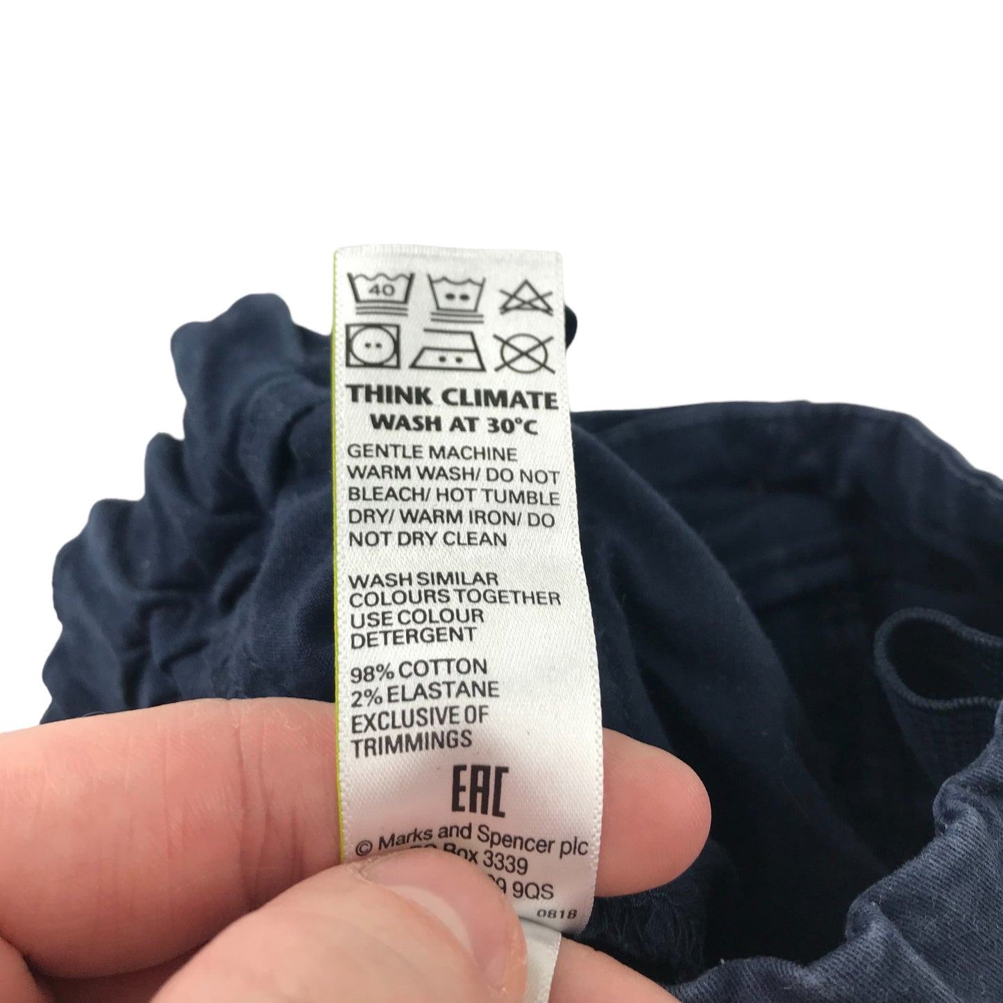 M&S Trousers Age 5 Navy Blue Chino Style Adjustable Waist