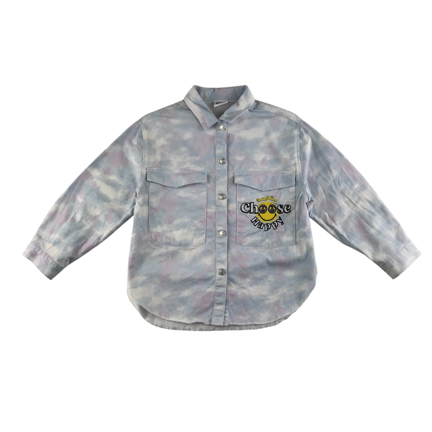 Zara shacket 7-8 years pastel colour light denim shirt Smiley World Choose Happy cotton