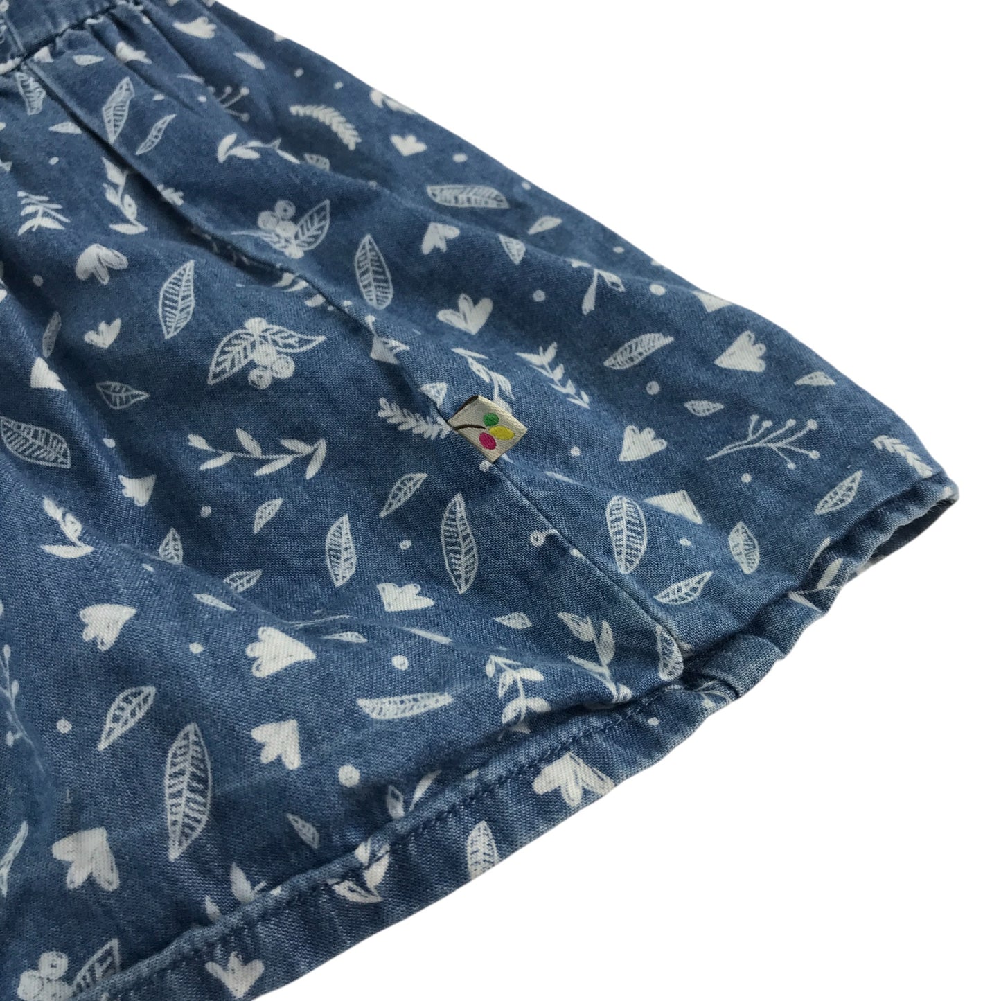 Frugi dress 5-6 years blue tiered with floral and leafy print pattern cotton