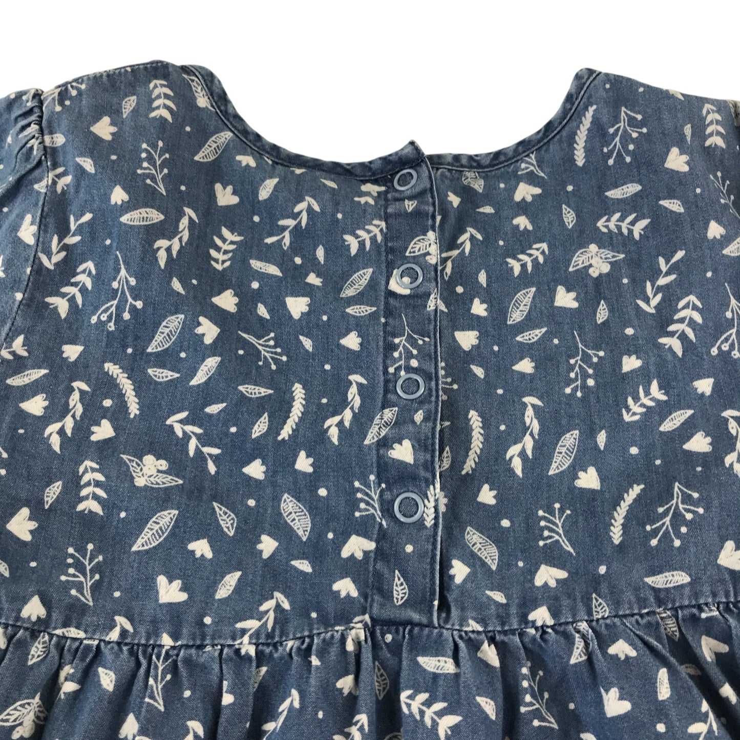 Frugi dress 5-6 years blue tiered with floral and leafy print pattern cotton