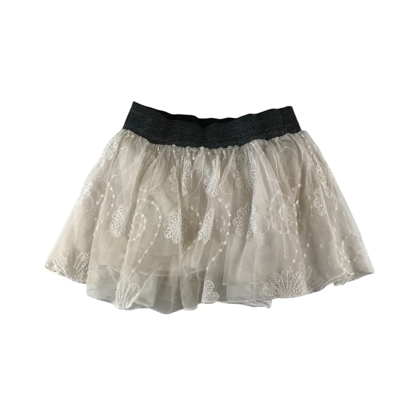 Girl2Girl skirt 6-7 years white tulle with floral detailing and black glittery waistband