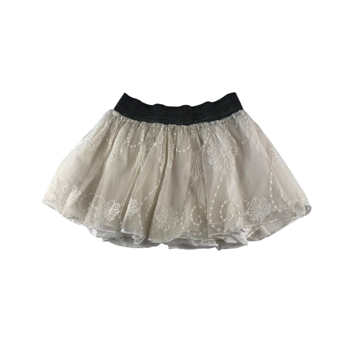 Girl2Girl skirt 6-7 years white tulle with floral detailing and black glittery waistband