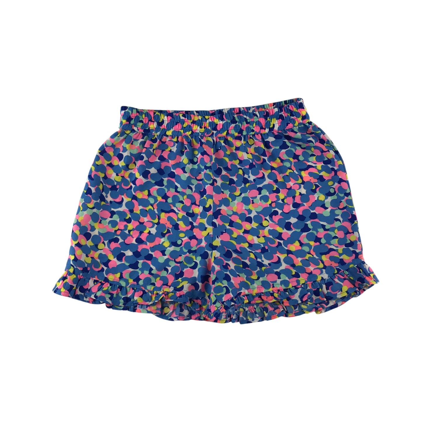 M&Co shorts 7-8 years blue and pink graphic pattern frilled hem