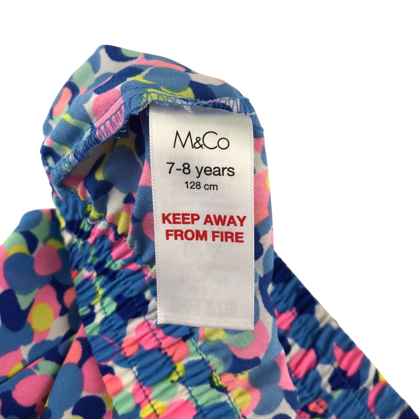 M&Co shorts 7-8 years blue and pink graphic pattern frilled hem