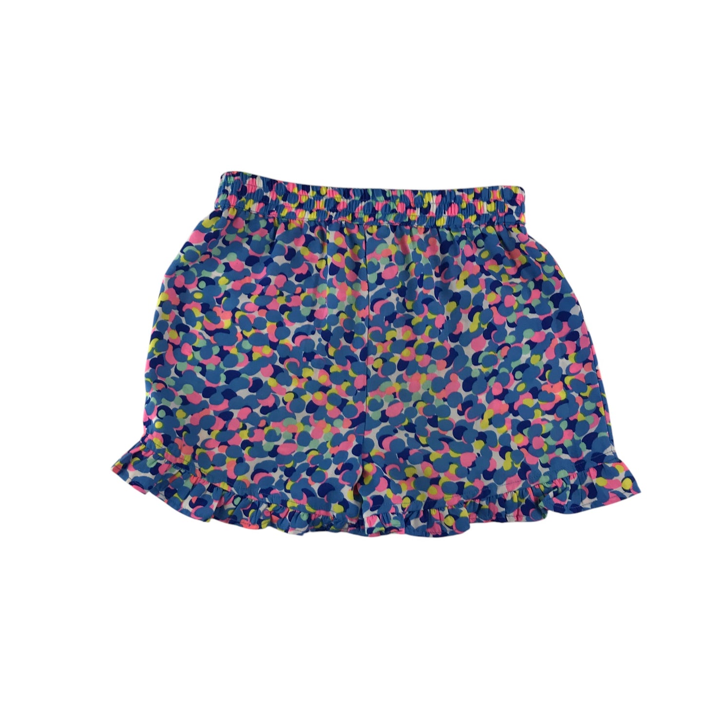 M&Co shorts 7-8 years blue and pink graphic pattern frilled hem