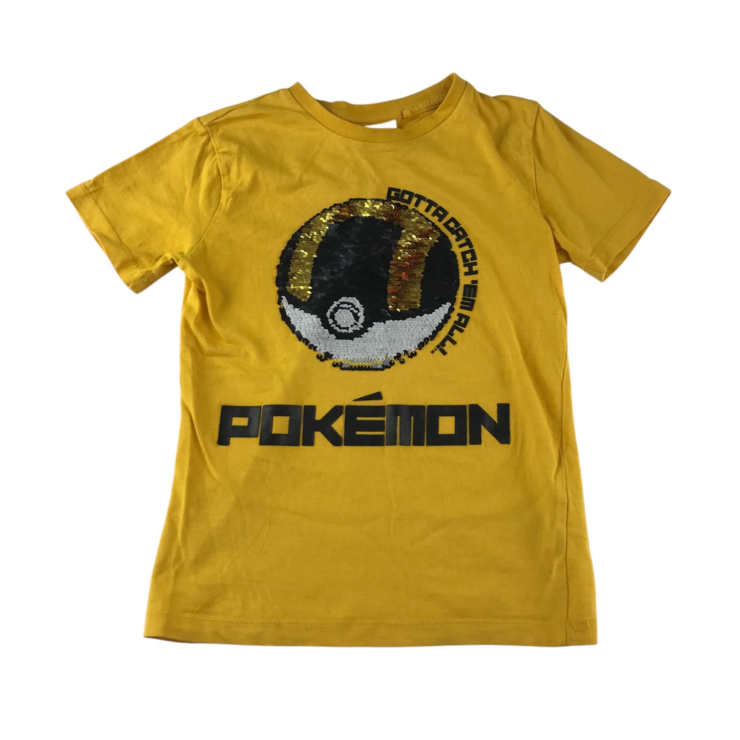 Next t-shirt 6-7 years yellow sequin reversible poké ball and ultra ball cotton
