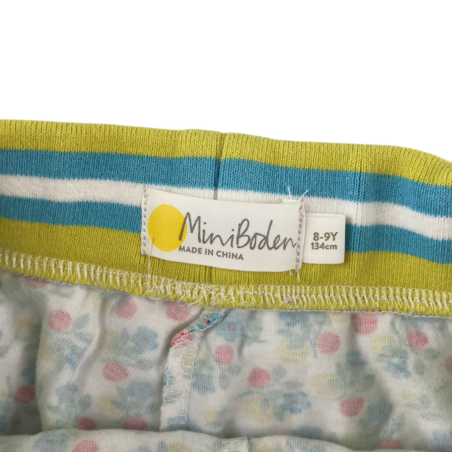 Boden skort 8-9 years green floral print design with stripy waistband cotton