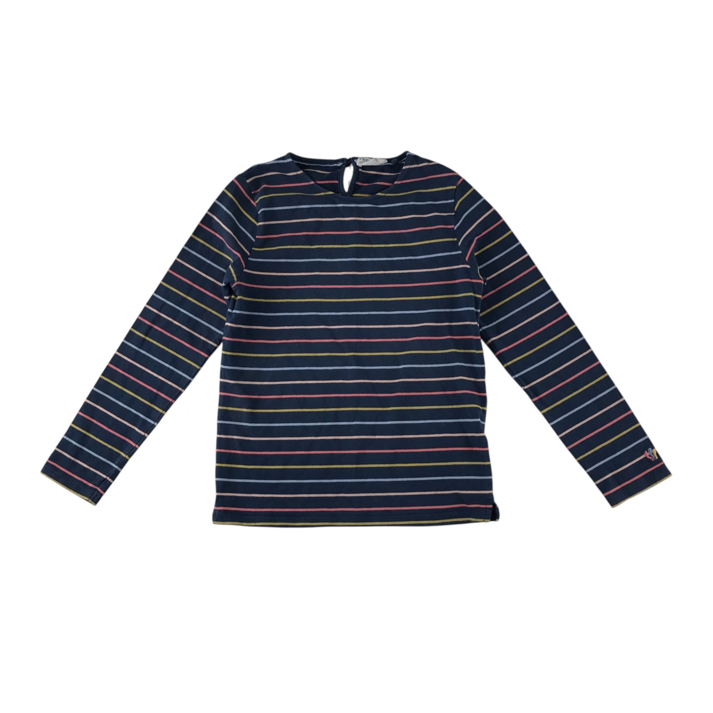 Fatface T-shirt 7-8 years navy with multicoloured stripes horizontal