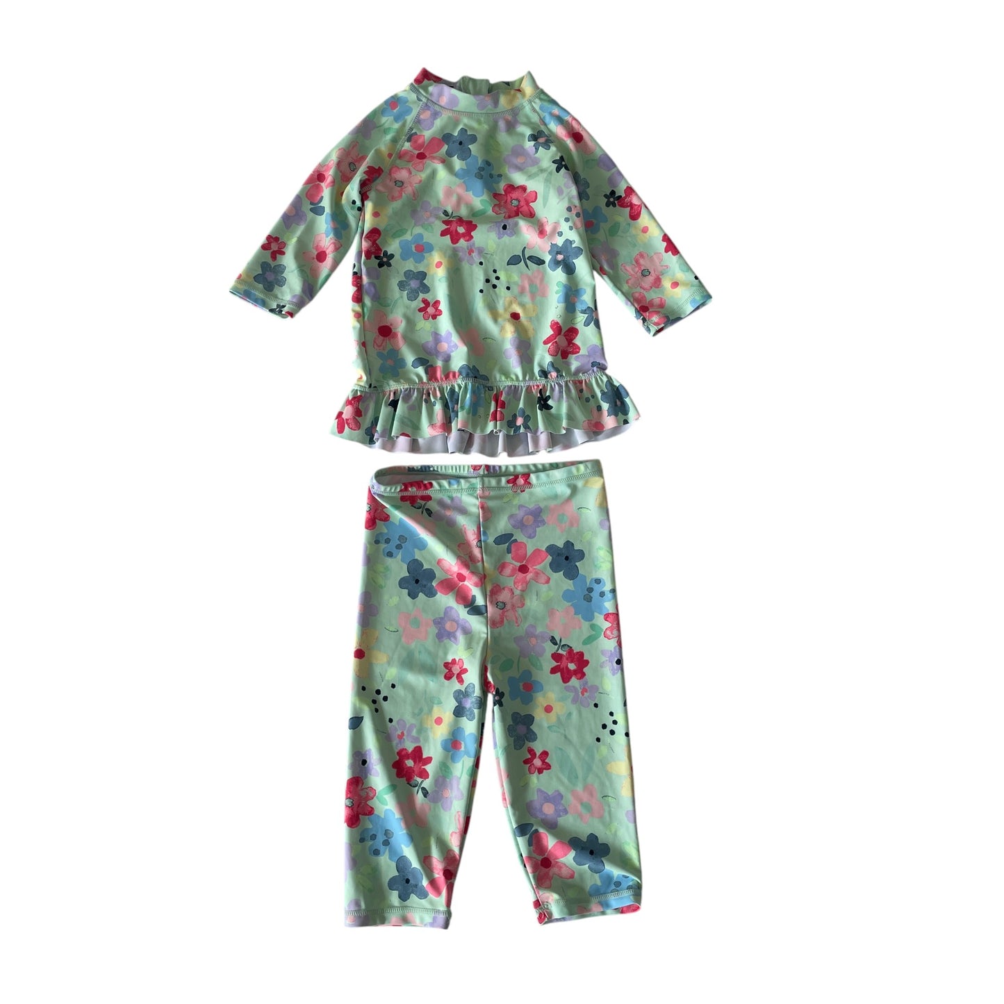George swim set 5-6 years mint floral print frilled hem rash uv
