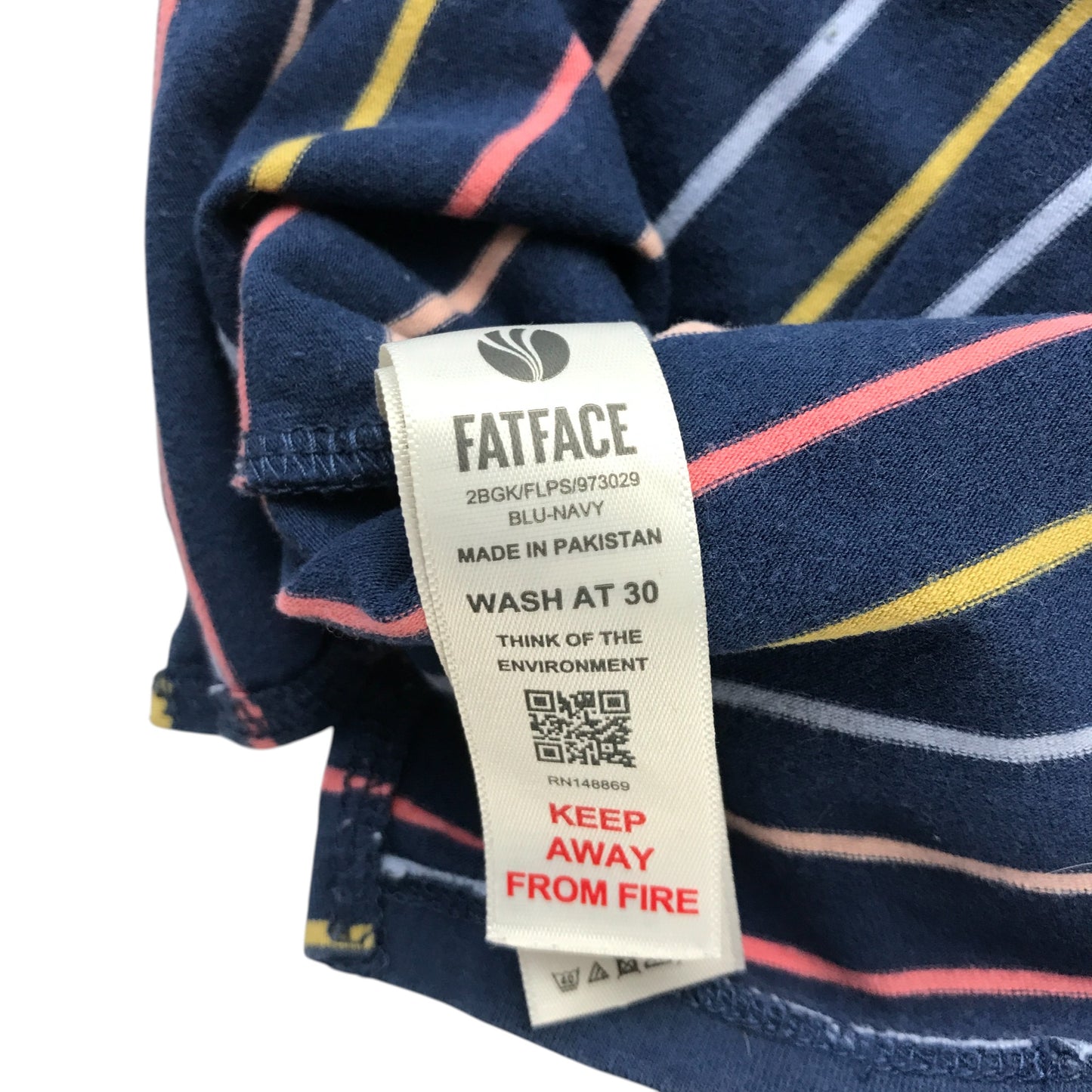 Fatface T-shirt 7-8 years navy with multicoloured stripes horizontal