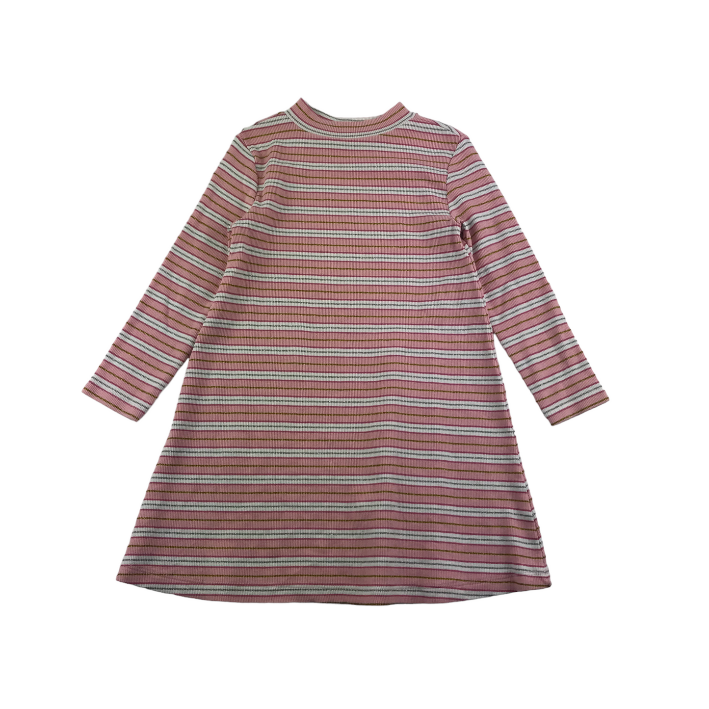 Matalan Dress Age 5 Pink Knitted Dress Stripy Glittery