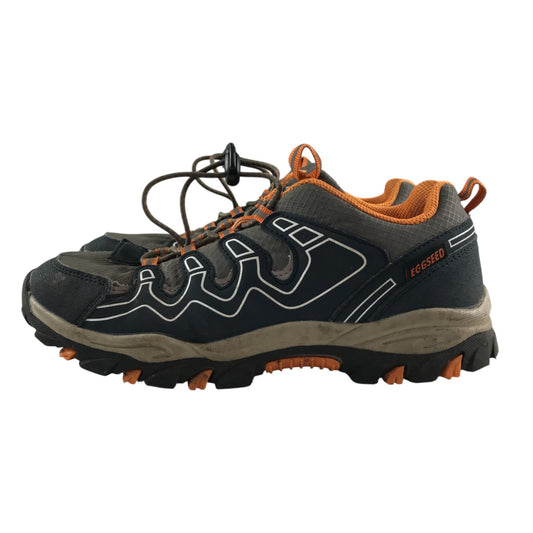 Eggseed outdoors walking trainers shoe size 6 grey navy and orange colourway