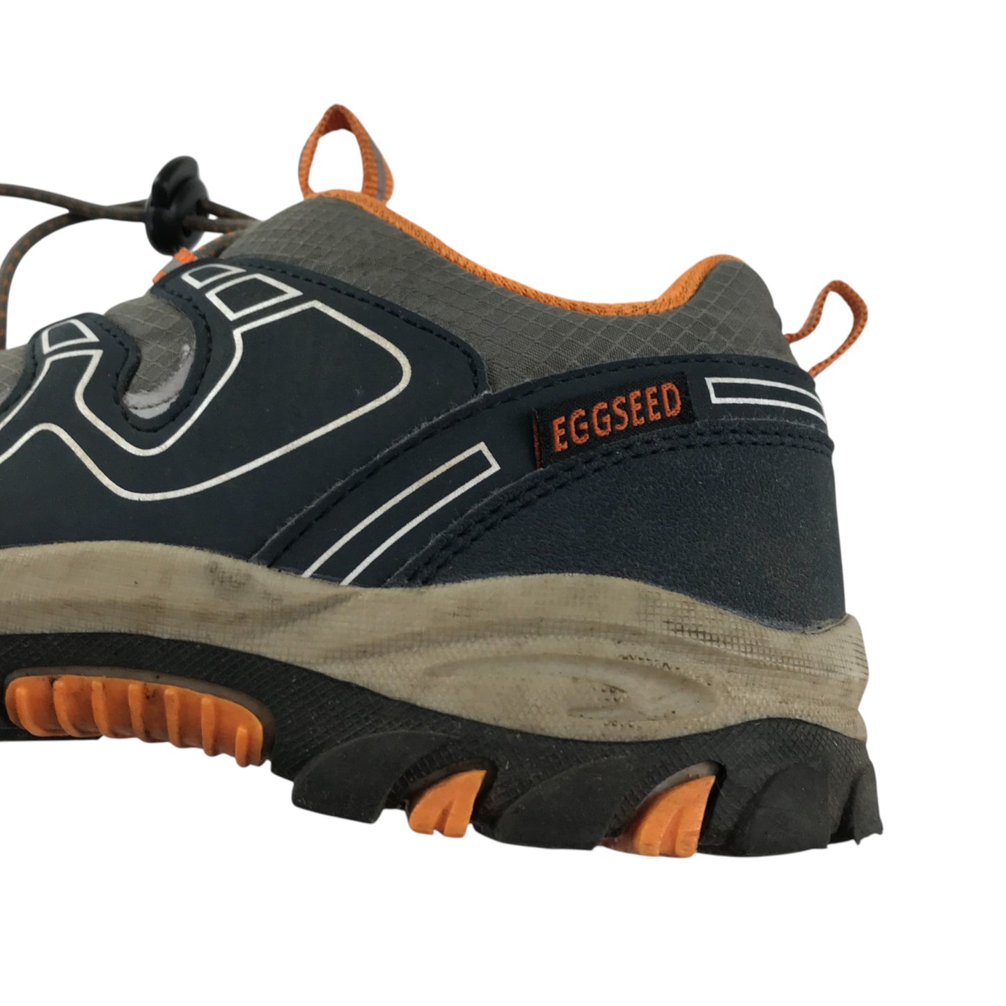 Eggseed outdoors walking trainers shoe size 6 grey navy and orange colourway