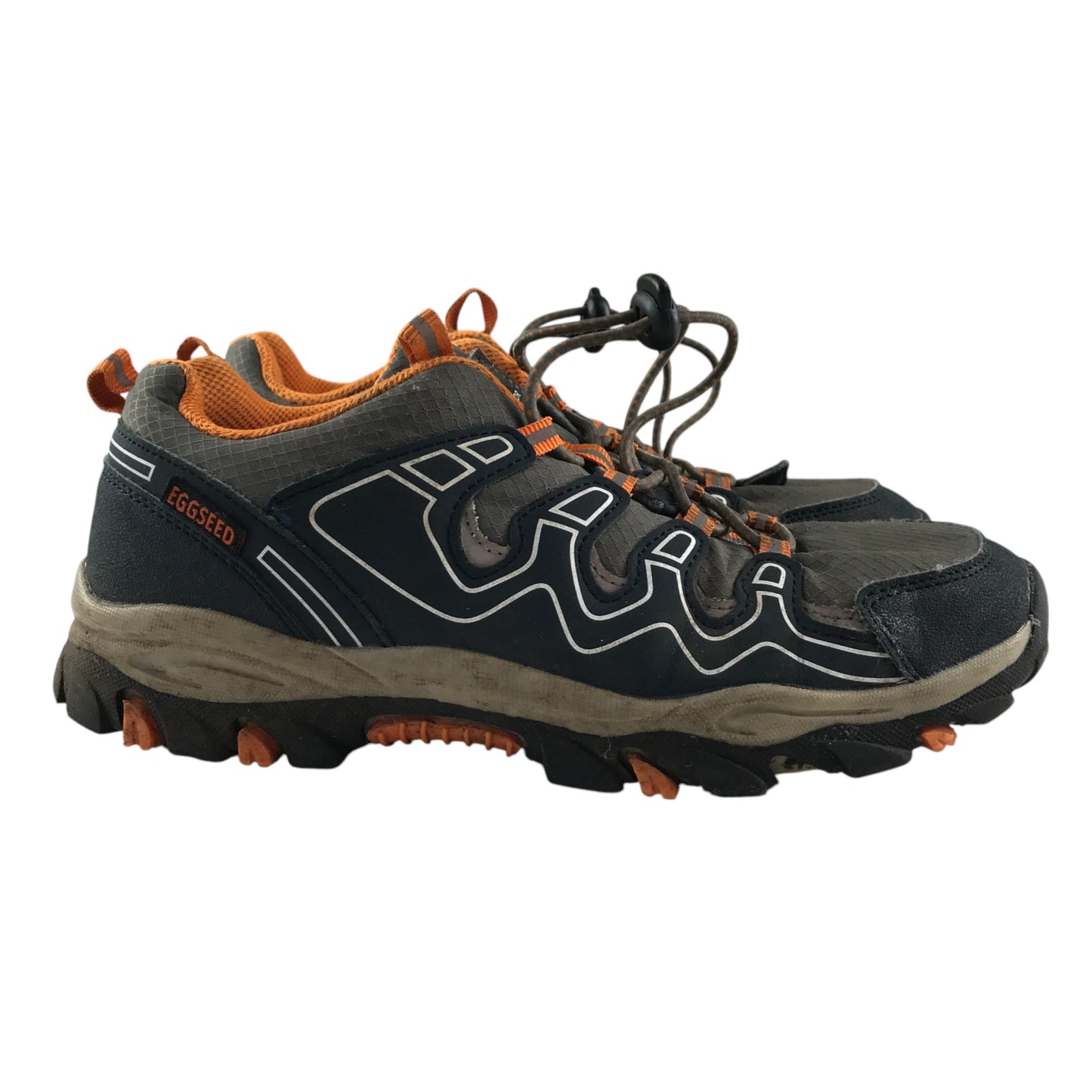 Eggseed outdoors walking trainers shoe size 6 grey navy and orange colourway