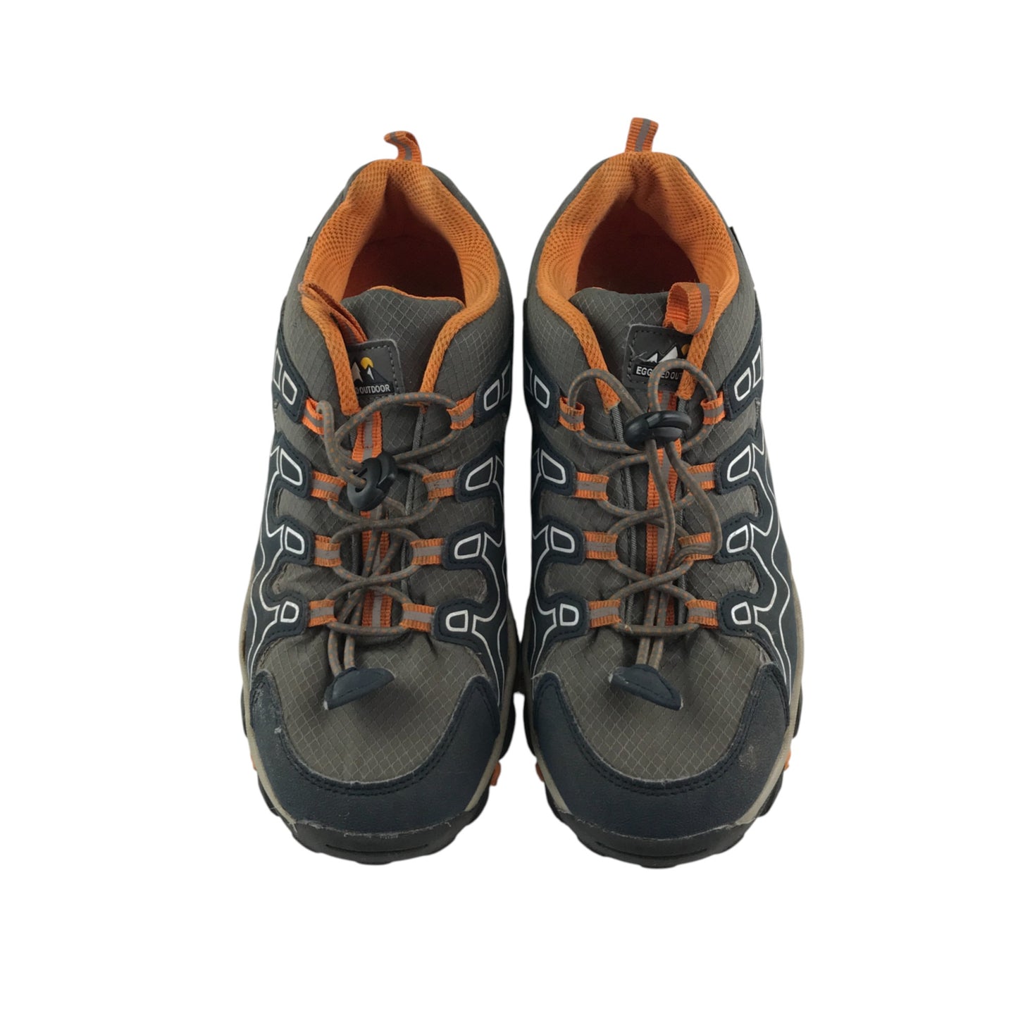 Eggseed outdoors walking trainers shoe size 6 grey navy and orange colourway