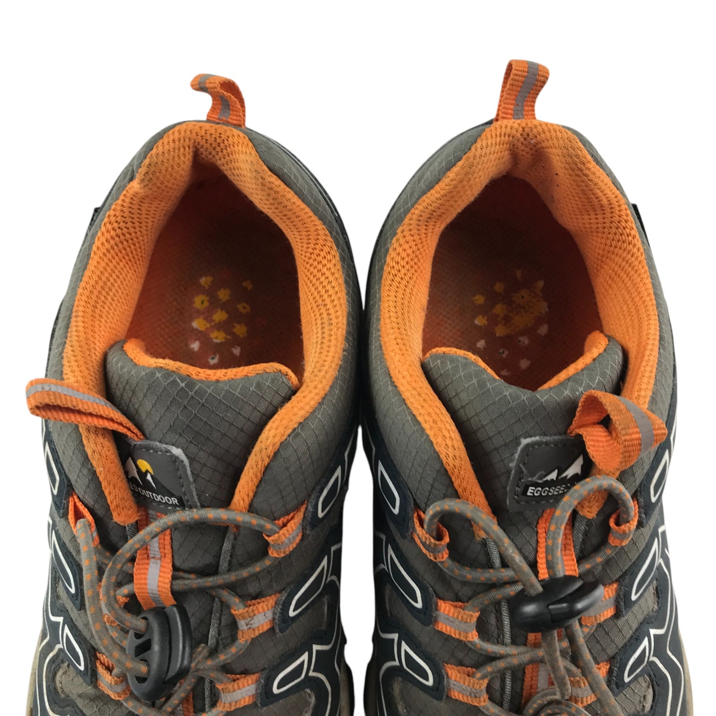 Eggseed outdoors walking trainers shoe size 6 grey navy and orange colourway