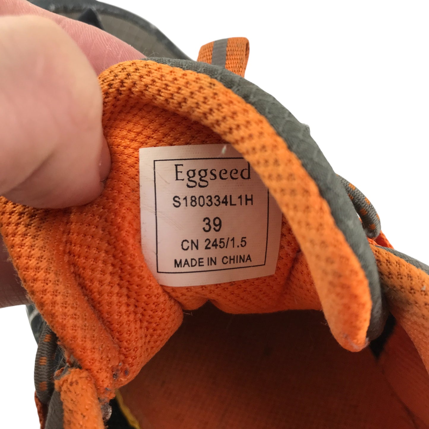 Eggseed outdoors walking trainers shoe size 6 grey navy and orange colourway