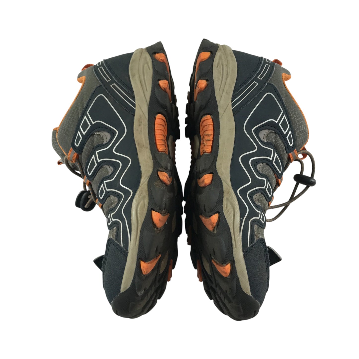 Eggseed outdoors walking trainers shoe size 6 grey navy and orange colourway