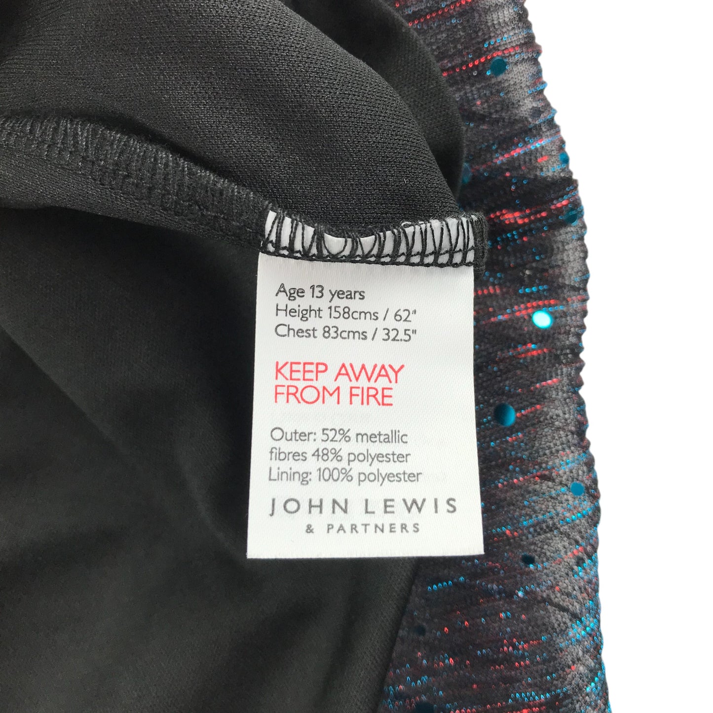 John Lewis dress 12-13 years black red blue sparkly party outfit
