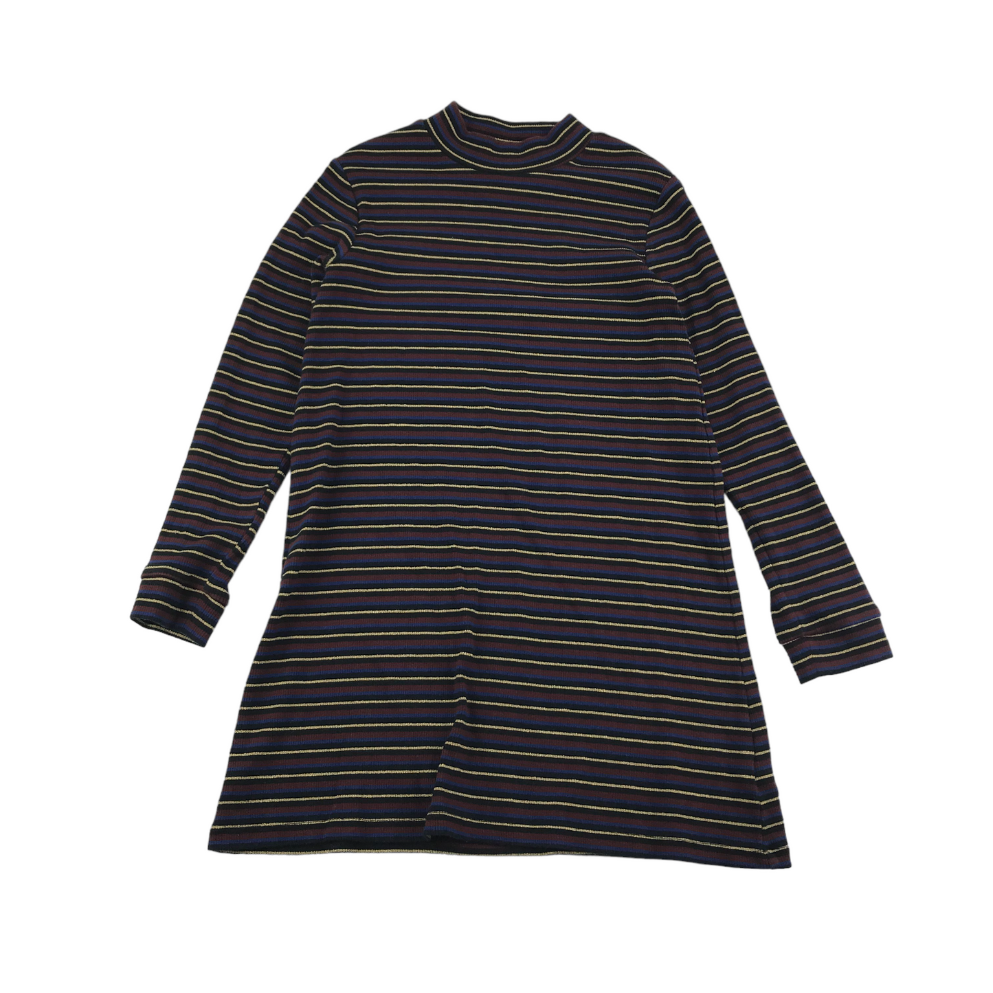 Next Dress Age 8 Burgundy Knitted Golden Stripy