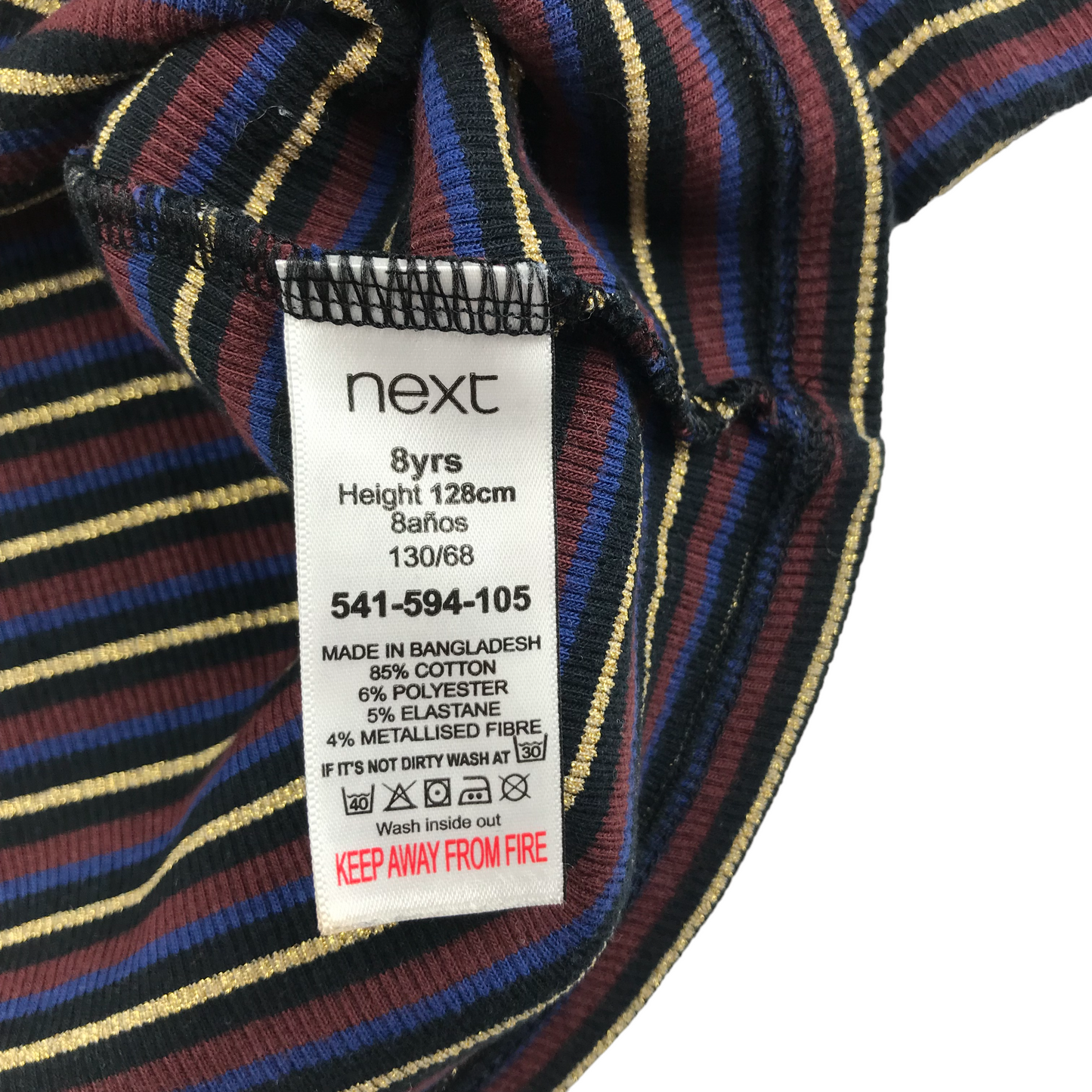 Next Dress Age 8 Burgundy Knitted Golden Stripy