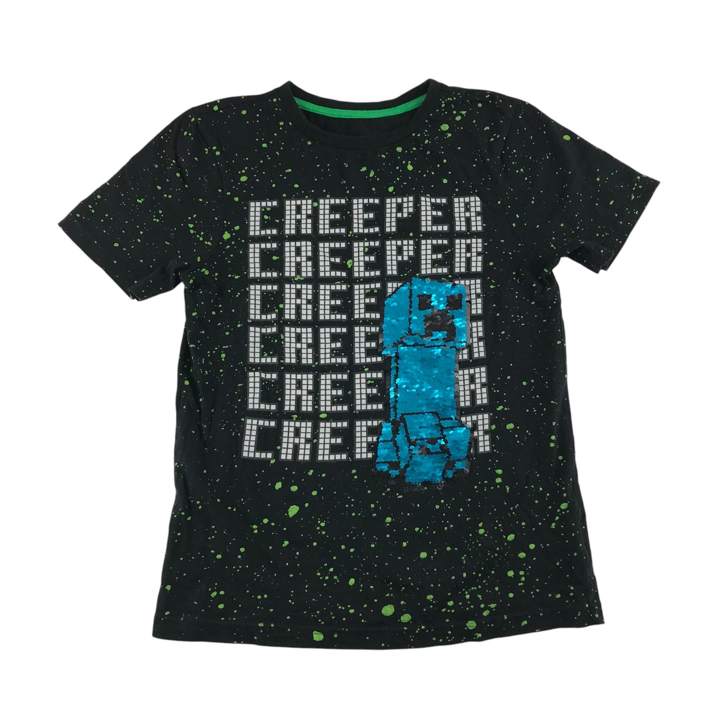 Nutmeg t-shirt 9-10 years black and green and blue flip sequin Minecraft cotton