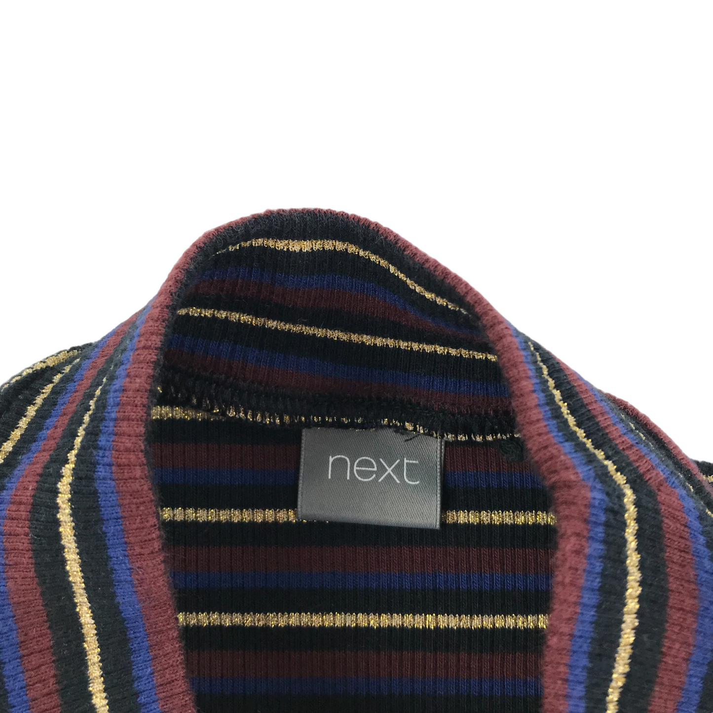 Next Dress Age 8 Burgundy Knitted Golden Stripy