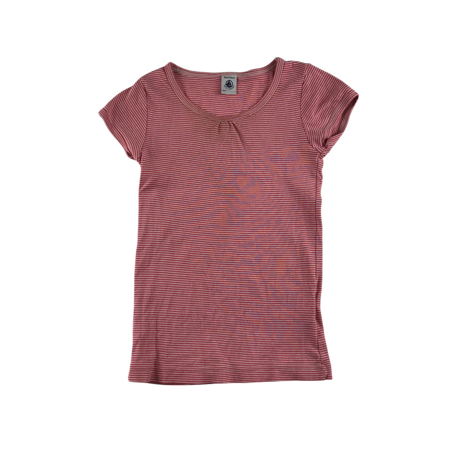Petit Bateau t-shirt 7-8 years red stripy short sleeve cotton