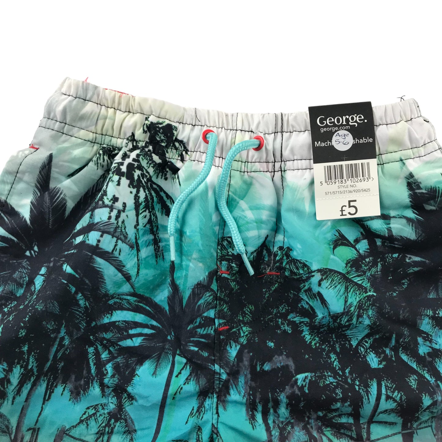 George Swim Trunks Age 5 Turquoise White and Red Gradient Palm Trees Shorts