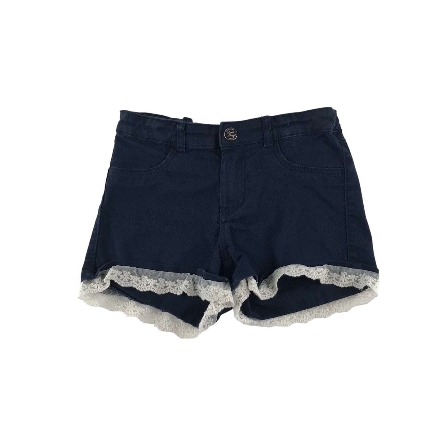 H&M shorts 9-10 years navy blue stretchy denim style lace detailing