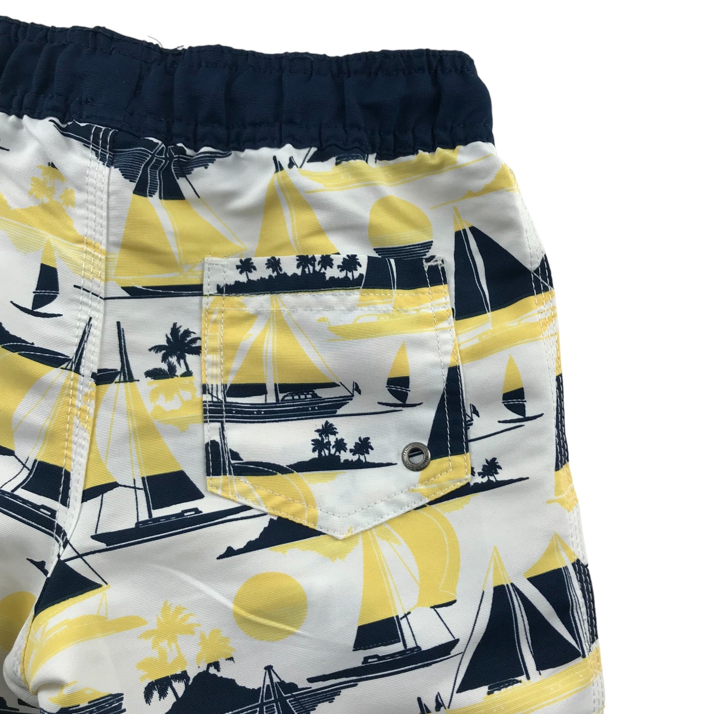 Milkshake Swim Trunks Age 7 White Navy Yellow Sailing Boats Print Shorts