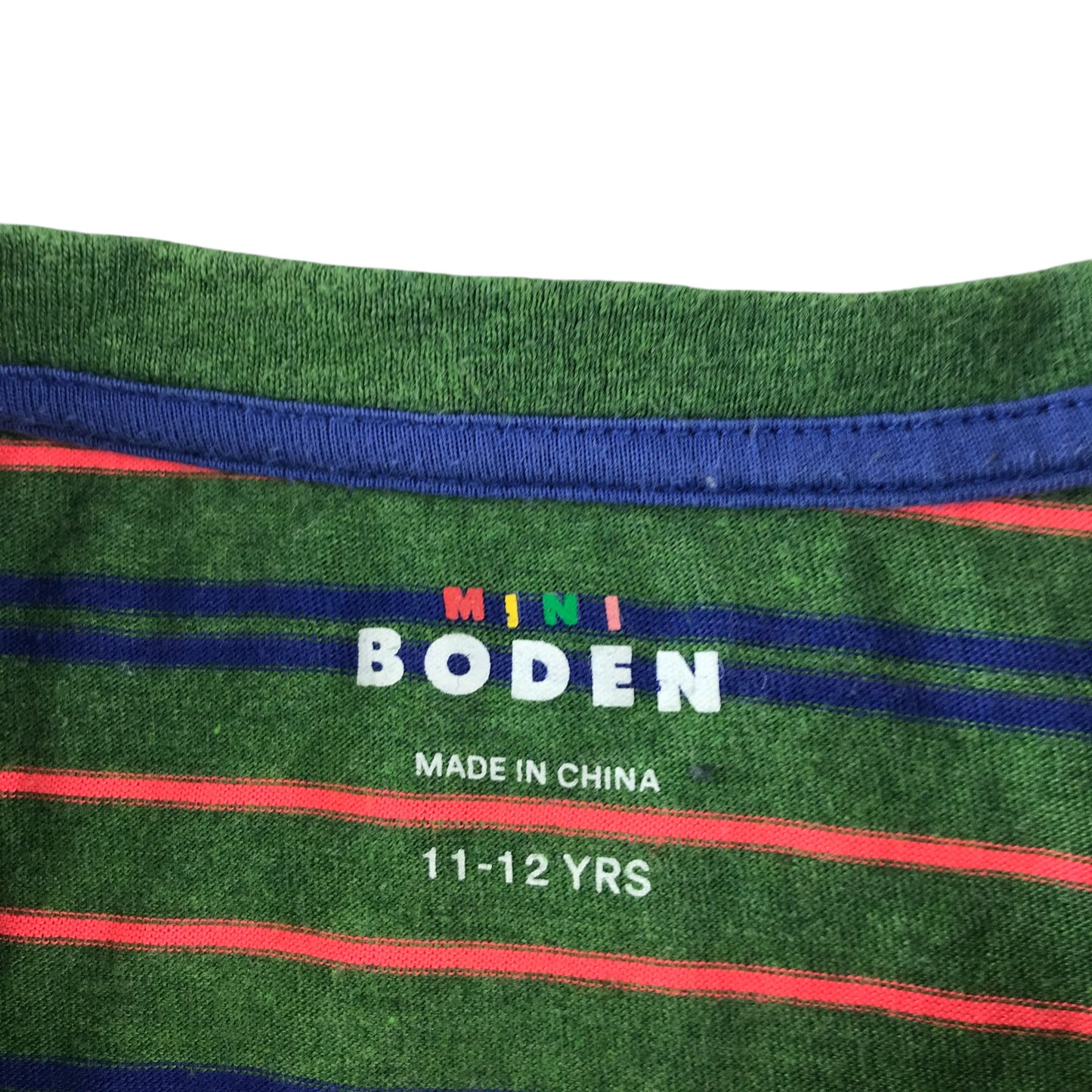 Boden t-shirt 11-12 years khkai with neon pink and navy stripes