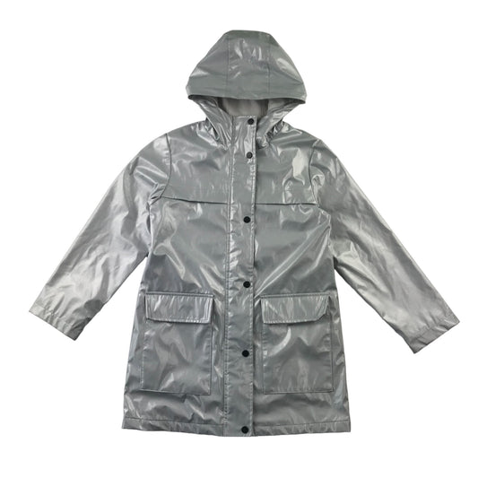 Next rain coat 9 years silver plain with buttons and big pockets