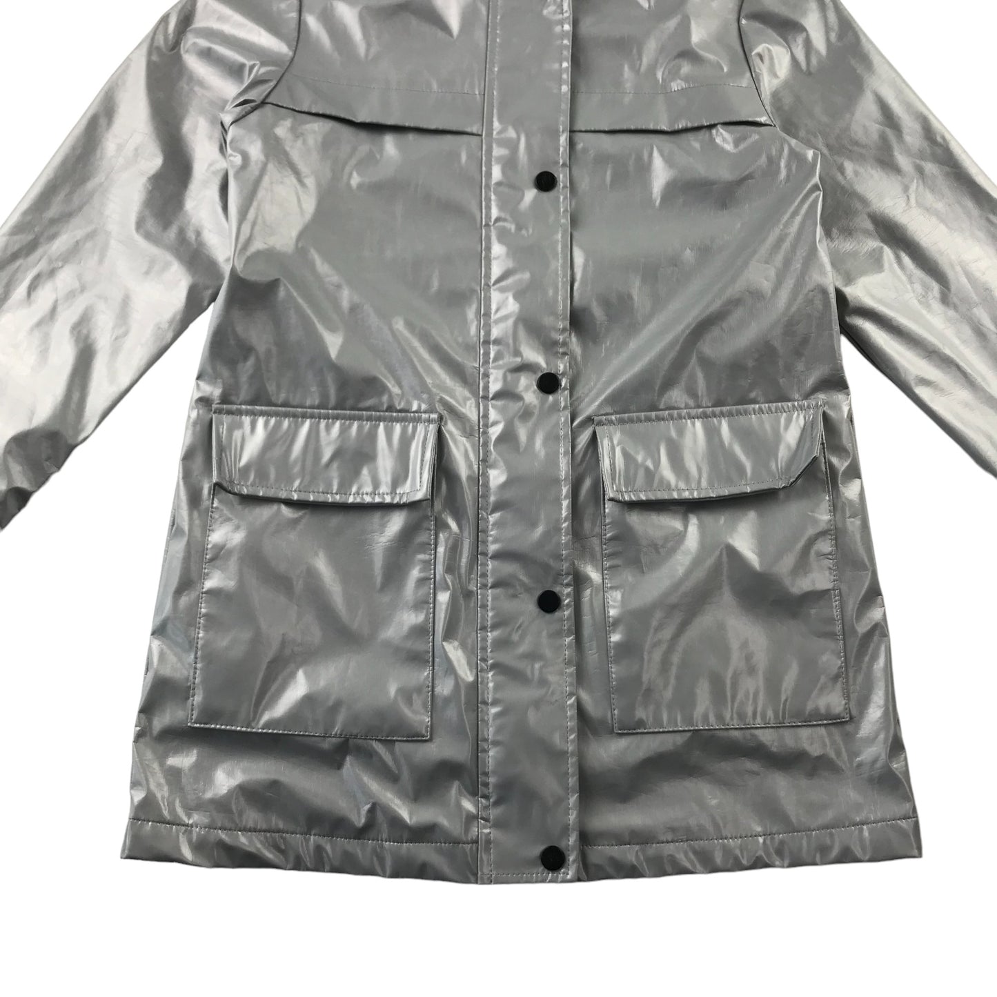 Next rain coat 9 years silver plain with buttons and big pockets