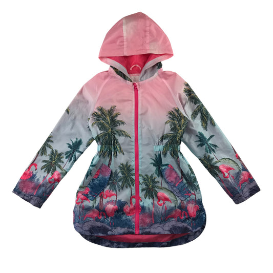 Tu light jacket 9-10 years pink flamingo and palm tree graphic design
