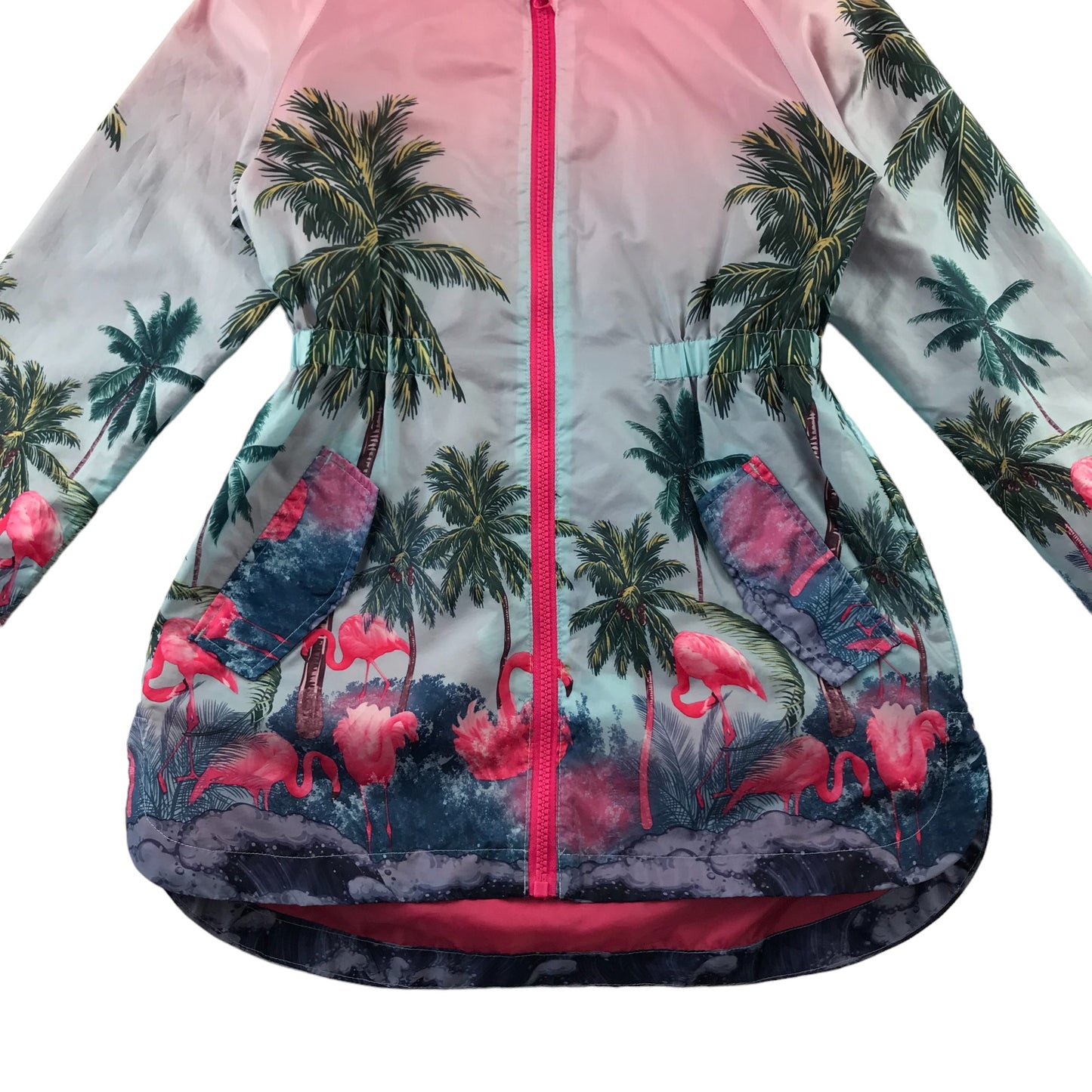 Tu light jacket 9-10 years pink flamingo and palm tree graphic design