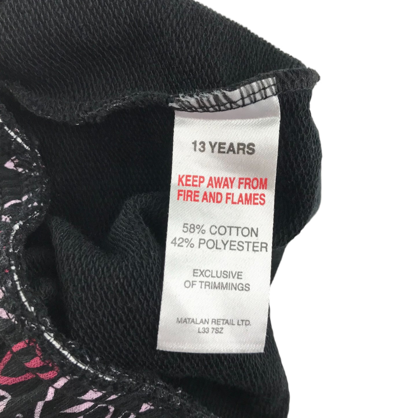 Matalan shorts 12-13 years black love heart print pattern jersey