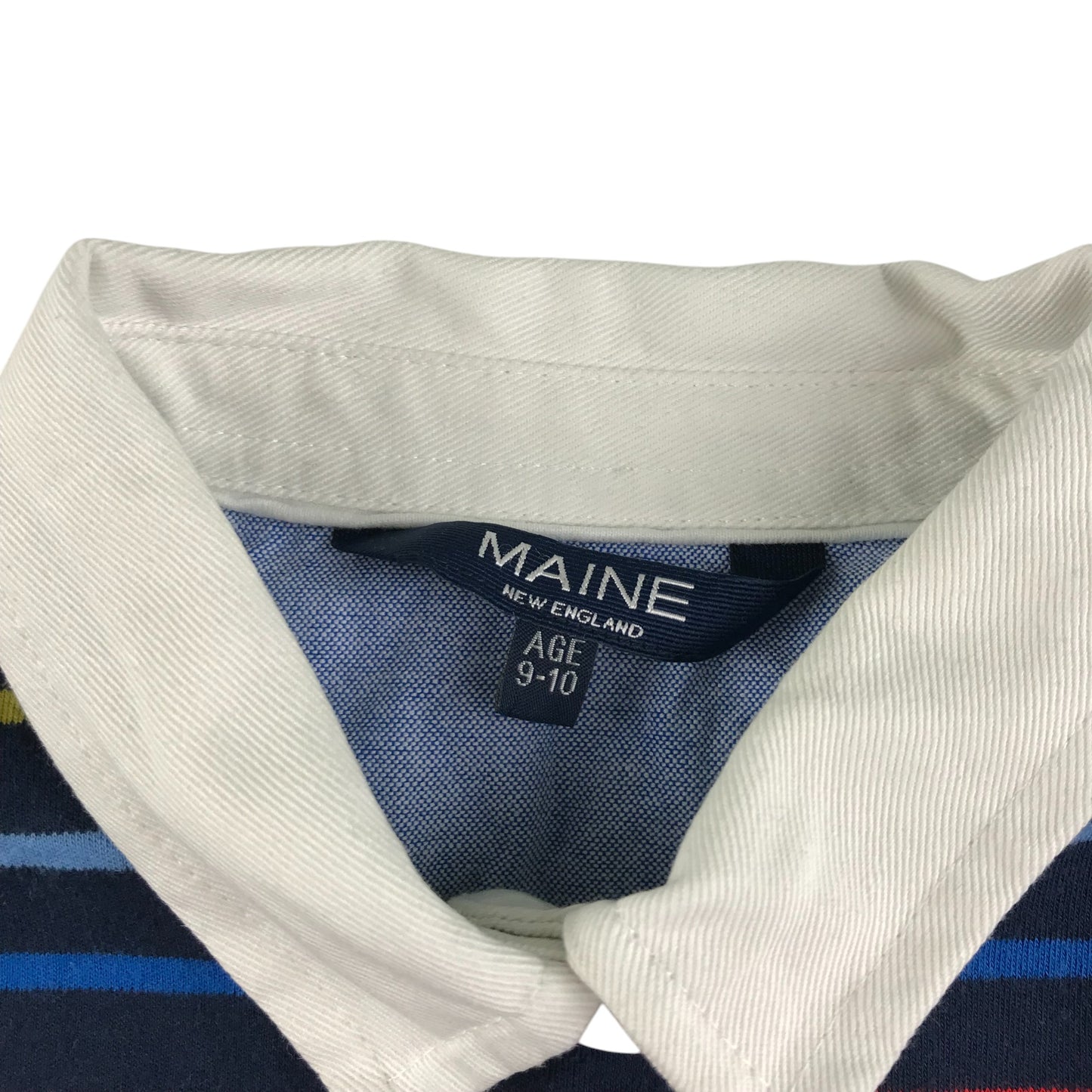 Maine dress 9-10 years navy and multicolour stripy short sleeve cotton