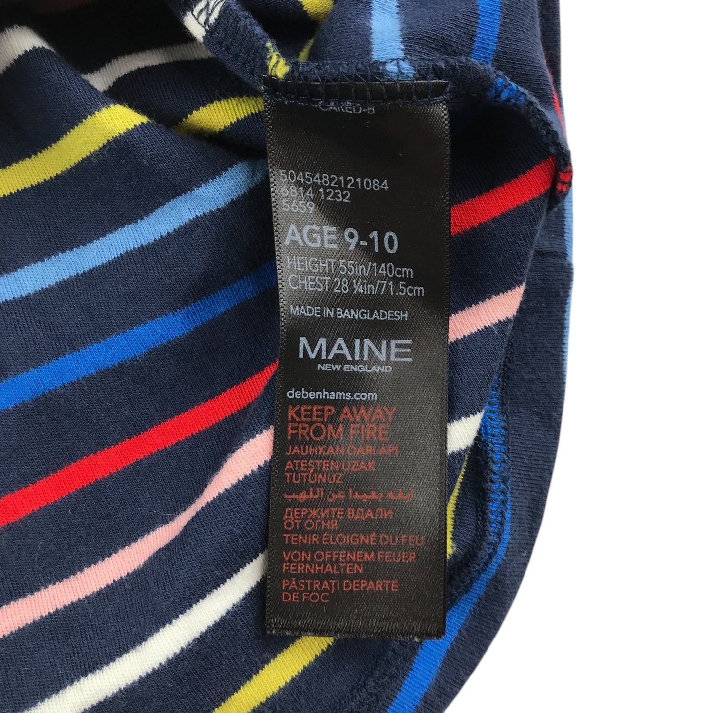 Maine dress 9-10 years navy and multicolour stripy short sleeve cotton