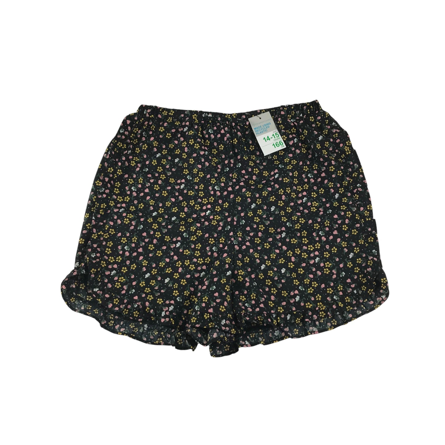 Primark shorts 14-15 years black floral high waist