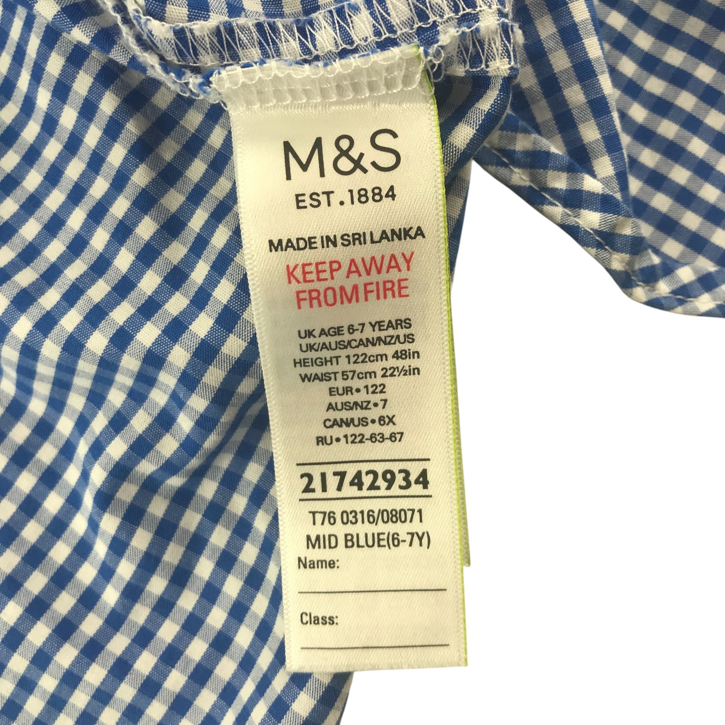 M&S school summer gingham skirt 6-7 years blue circle style cotton