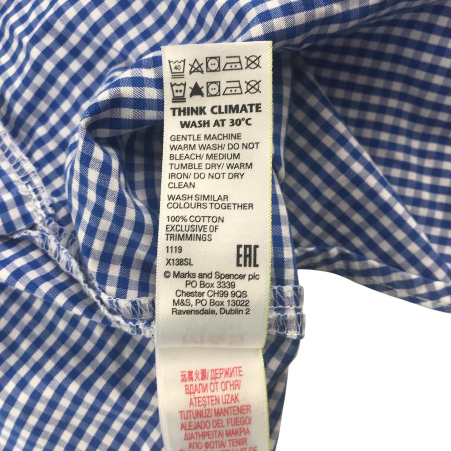 M&S school summer gingham skirt 6-7 years blue circle style cotton