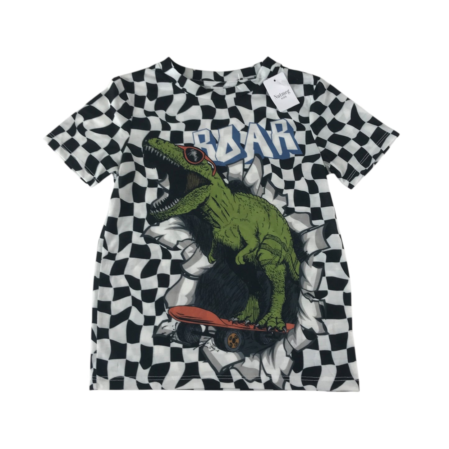 Nutmeg t-shirt 7-8 years black and white short sleeve dinosaur print