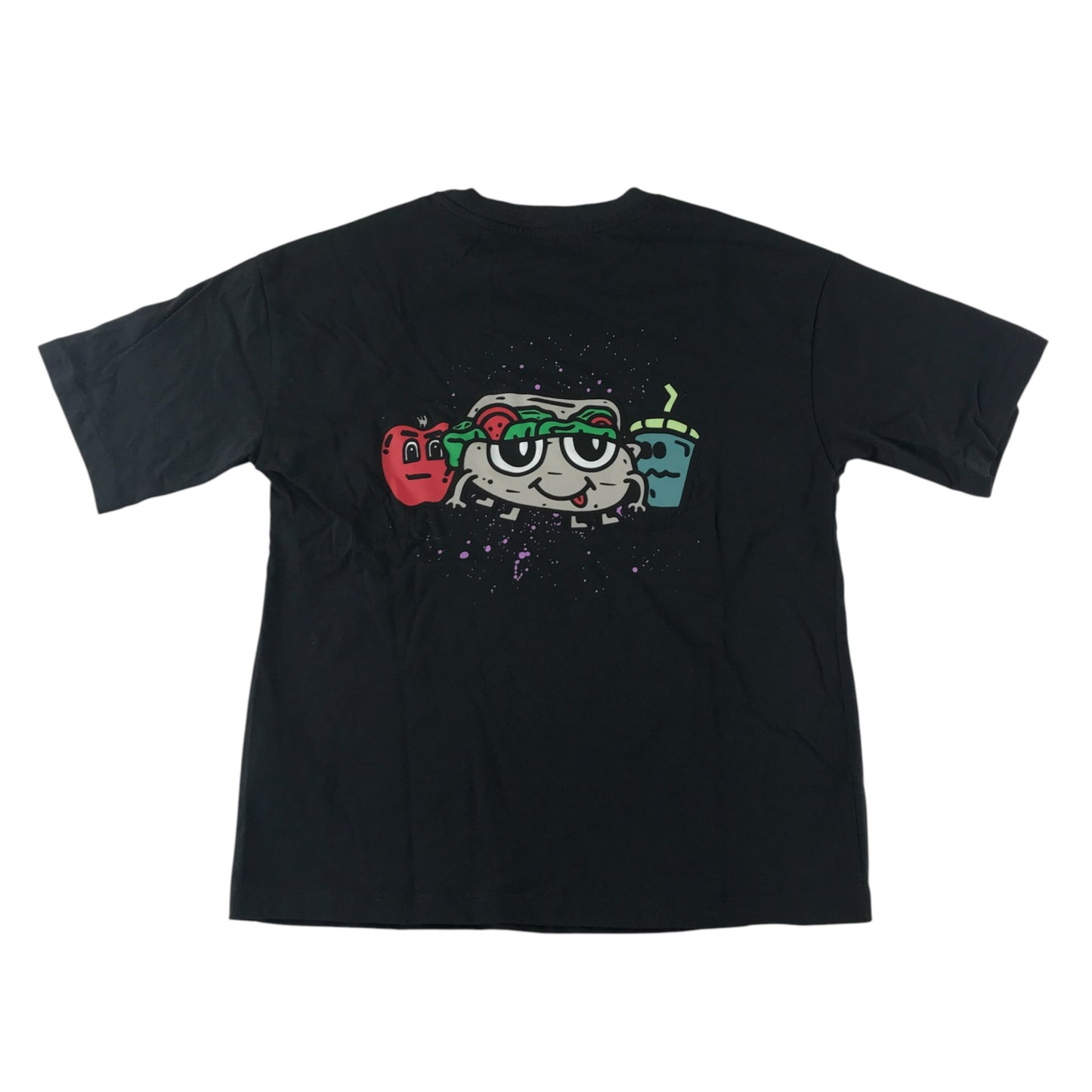 M&S t-shirt 7-8 years short sleeve black with doodle print