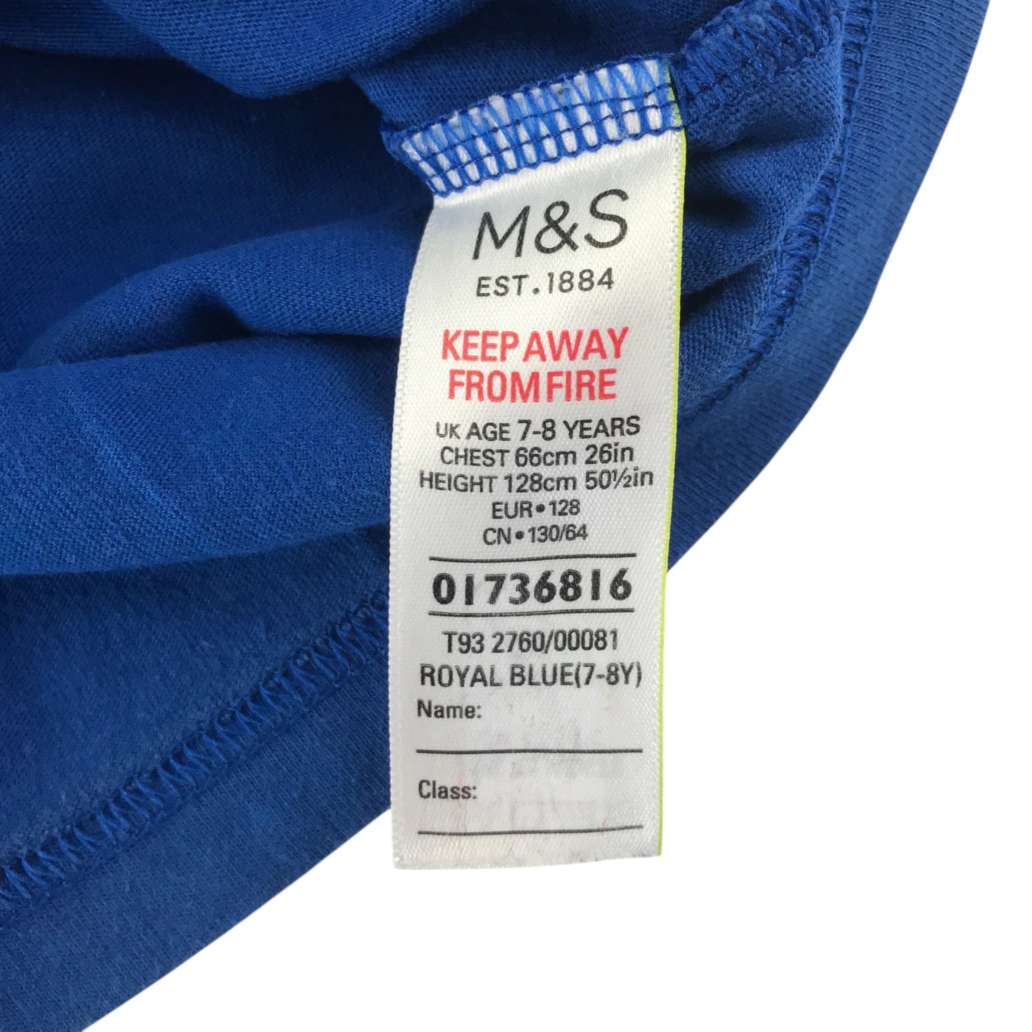 M&S T-shirt 7-8 years blue short sleeve cotton