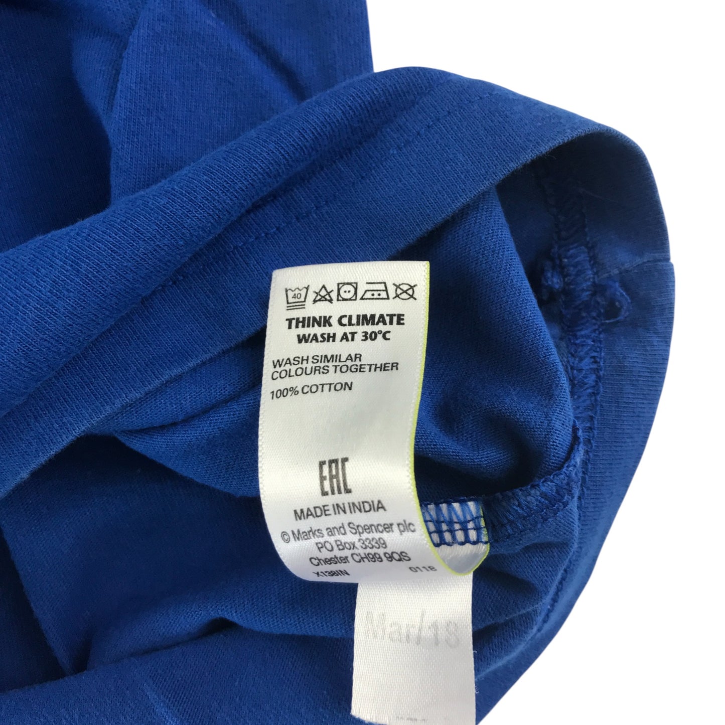 M&S T-shirt 7-8 years blue short sleeve cotton